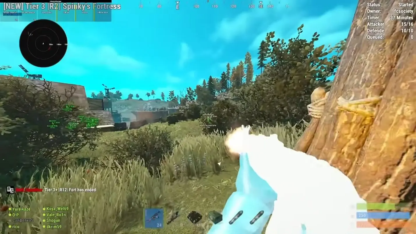 Open-field player ESP with distance markers and glowing weapon visuals